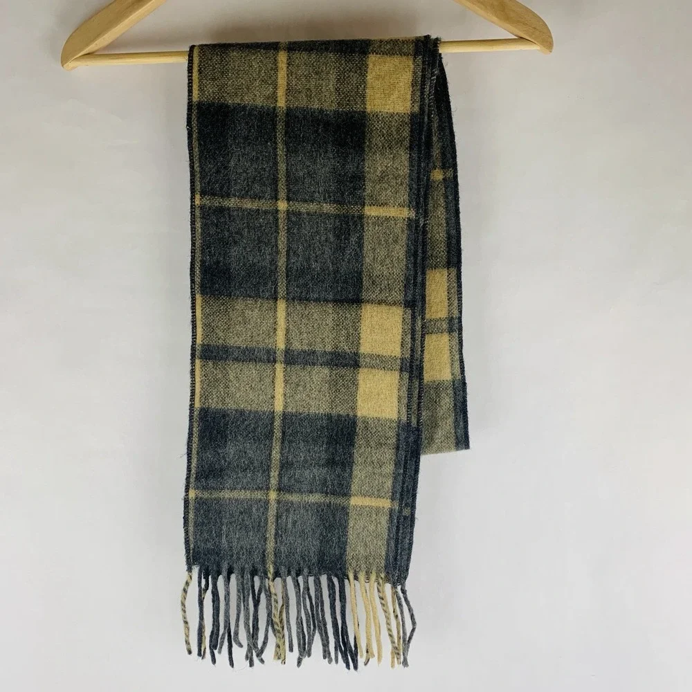 Alpaca Scarf Made In Peru 100% Alpaca Plaid Gray Yellow Excellent Condition